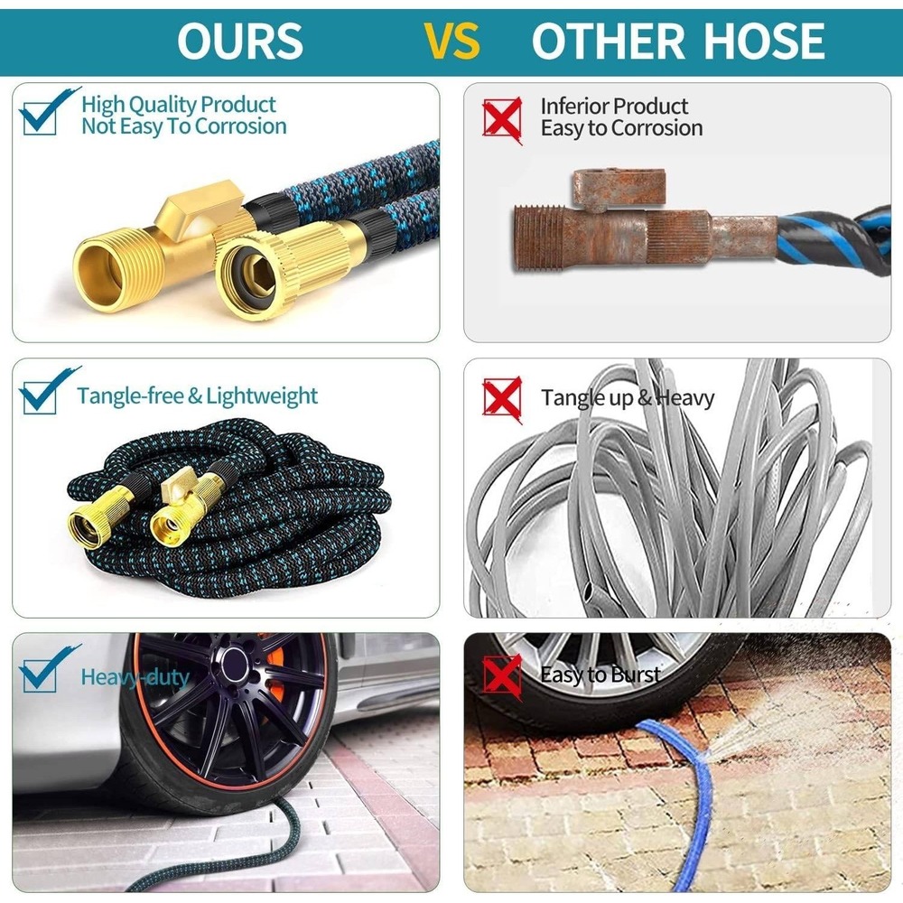 75 ft Expandable Garden Hose - Flexible Water Hoses with 10 Spray Nozzle - Car - Picture 4 of 10